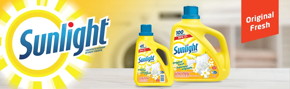 Sunlight Detergent Original Lemon Fresh (45 loads 1.84L) with Concentrated Formula Laundry Detergent Liquid for Exceptional Cleaning and Stain Remover to Brighten Laundry Yellow - Sunlight original fresh