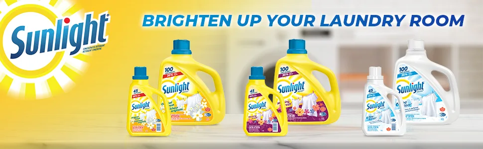 Sunlight Free and Clear Liquid Detergent (45 Loads 1.84L) Gentle Laundry Detergent with Sensitive Formula and Stain Remover Hypoallergenic White - Sunlight Brighten up your laundry room