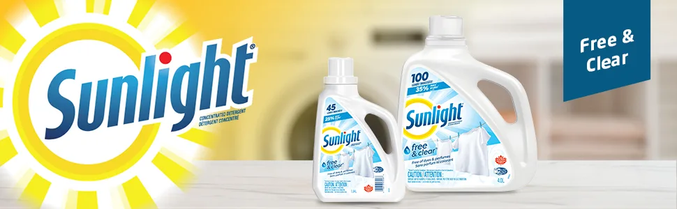 Sunlight Free and Clear Liquid Detergent (45 Loads 1.84L) Gentle Laundry Detergent with Sensitive Formula and Stain Remover Hypoallergenic White - Sunlight Free & Clear