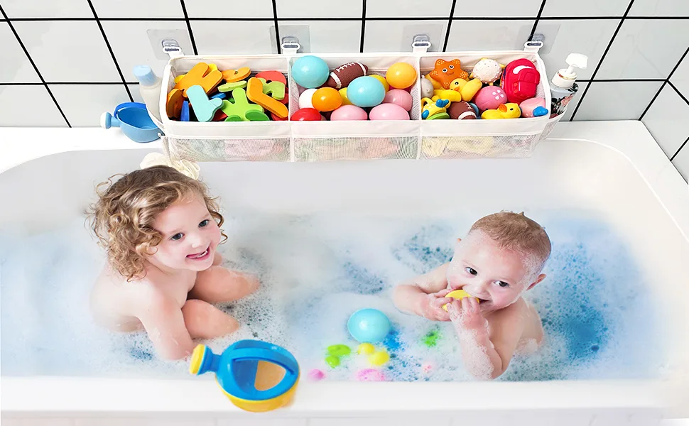 Bath Toy Storage Bag Bath Toy Hanging Organiser Bag Bath Toy Mesh Bag Storage and Sorting of Toys Ideal for Baths (White) - bath toy storage