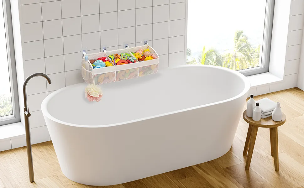 Bath Toy Storage Bag Bath Toy Hanging Organiser Bag Bath Toy Mesh Bag Storage and Sorting of Toys Ideal for Baths (White) - bath toy storage