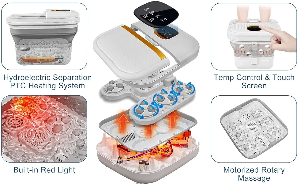 UNIFULL Collapsible Foot Spa Bath with Heat Motorized Massager Touch Screen Foot Pedicure Kit Temperature Control Pedicure Foot Spa Foot Bath - unifull foot spa