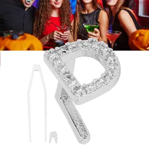 Plating English Letter D Teeth Brace Cosplay Halloween Party Teeth Decoration Jewelry (Silver Color) - product information 3