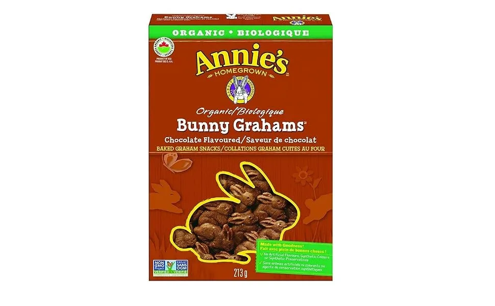 Annie's Homegrown Organic Chocolate Bunny Grahams 213 Grams & Organic Cheddar Bunnies Baked Snack Crackers 213 Grams - product information 1