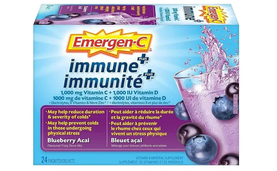 Emergen-C Immune+ 1000mg Vitamin C Powder Supplement Multi Pack Drink Mix Immune System Booster 24 Packets Rasberry & 24 Packets Blueberry Acai 48 Total Packets - product information 2
