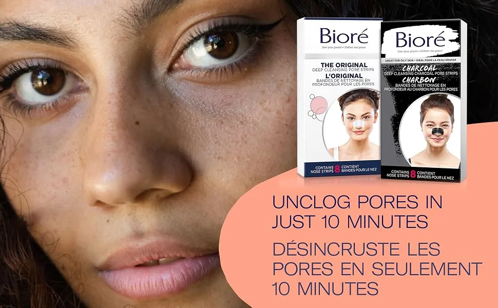 Bior Original Deep Cleansing Pore Strips Nose Strips for Instant Pore Unclogging and Blackhead Removal Dermatologist Tested Oil Free and Vegan Friendly - Bioré Pore Strips blackhead removal Unclogs pores in just 10 minutes for clearer smoother skin