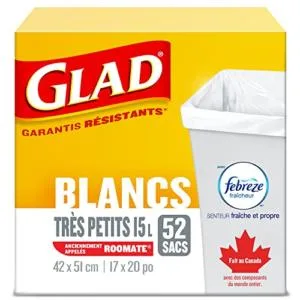 Rubbermaid 5.7L Vanity Wastebasket + Glad White Garbage Bags (15 litres) with Febreze Fresh Clean Scent - product information 2