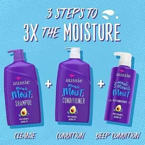 Aussie Miracle Moist Shampoo + 3 Minute Miracle Deep Conditioner Hair Treatment | Kids Moist Detangler (8 fl oz/236 mL) 4 Piece Set - product information 1