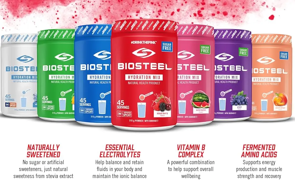 BioSteel Hydration Mix Mixed Berry + Lemon Lime Bundle (20 Servings each) Zero Sugar Hydration Drink Mixes Hydration Mix + Sports Drink Powder Mixed Berry 140 g (Pack of 1) - hydration mix