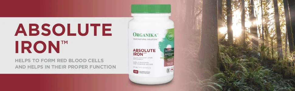 Organika Absolute Iron- Iron Bisglycinate & Liposomal Vitamin C 500mg- High Absoprtion for Superior Bioavailability Immunity- 60vcaps Absolute Iron + Vitamin C - product information 1