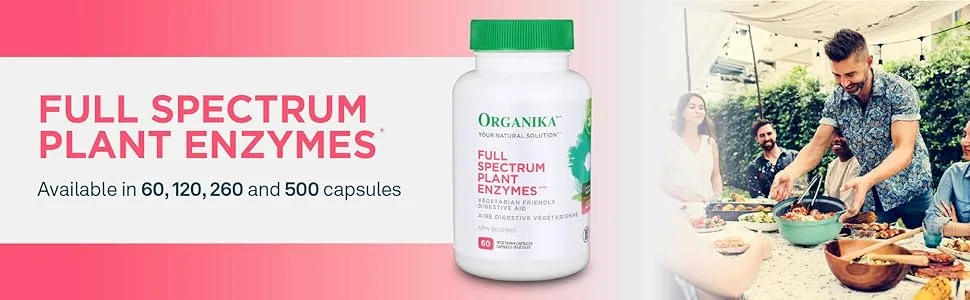 Organika Full Spectrum Plant Enzymes- Helps Break Down Carbs Fat Protein Dairy- 60 vcaps & Prebiotic + Probiotic Powder 3 G X 14 Sachets - product information 1