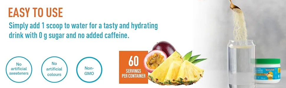 Organika Electrolytes Powder- Pineapple Passionfruit- Sugar-Free Hydration and Electrolyte Replenish & Electrolyte Drink Mix - Raspberry flavour- Zero Sugar Hydration- 350 gram - 100 Servings - product information 5