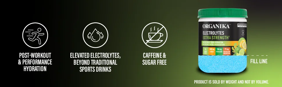Organika Electrolytes Extra-Strength Powder- Lemon Lime- High in Sodium for Sport Recovery & Electrolyte Drink Mix - Raspberry flavour- Zero Sugar Hydration- 350 gram - 100 Servings - product information 4