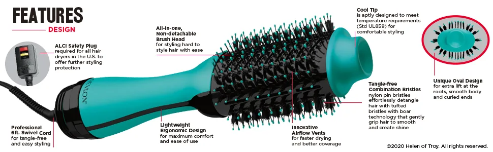 Revlon RVDR5222FMNT One-Step Volumizer and Ionic Hair Dryer with Advanced Ionic Technology Mint & RV544FBLF Advanced Ionic Technology Hair Dryer with Diffuser Powerful Blue Mint Hair Dryer & Volumizer+ Hair Dryer - product information 3