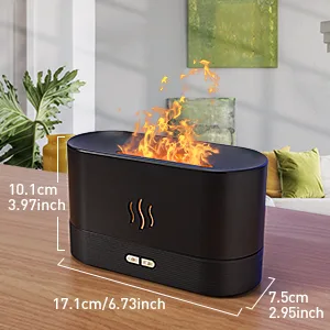 Colorful Flame Air Aroma Diffuser Humidifier, Upgraded 7 Flame Colors Noiseless Essential Oil Diffuser for Home,Office,Yoga with Auto-Off Protection 180ml (8Hours Black) - Flame Aroma Diffuser Humidifier