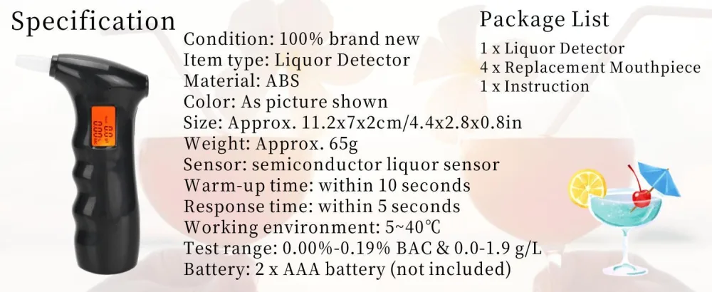 Breathalyzer Professional-Grade Accuracy Breath Alcohol Tester with LCD Digital Display Portable Alcohol Analyzer Detector for Home Party Personal Use - B08QFSYB9D