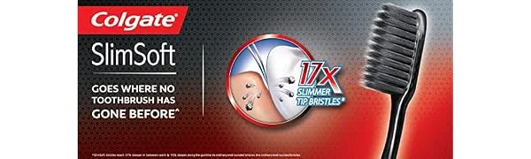 Colgate Slim Soft Charcoal Toothbrush 17x Slimmer Soft Tip Bristles (Buy 2 Get 2) - product information 1