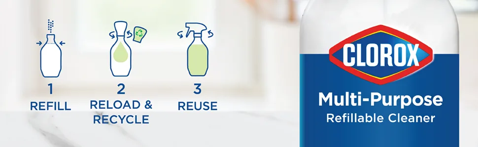 Clorox Multi-Purpose Cleaning Spray System Starter Kit, 1 All-Purpose Cleaner, 1 Spray Bottle and 3 Refills, Citrus Groves, 1.13 oz Each Multi-Purpose Cleaner Starter Kit - disinfectant;clorox disinfecting wipes;cleaning supplies;hydrogen peroxide;disinfectant cleaner