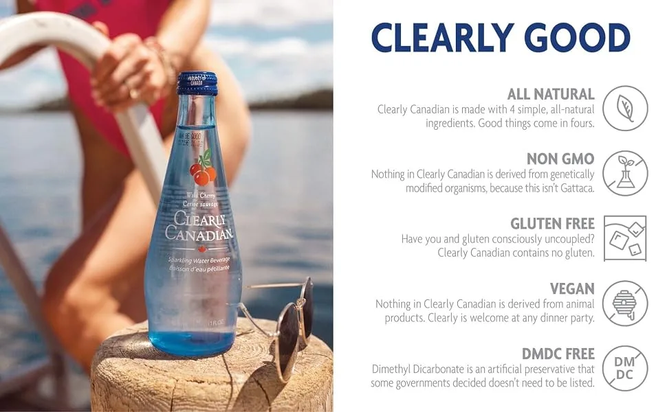 Clearly Canadian Wild Cherry Sparkling Spring Water Beverage, Natural & Carbonated, Flavored Seltzer Water, 1 Case (12 Bottles x 325mL) - clearly canadian wild cherry