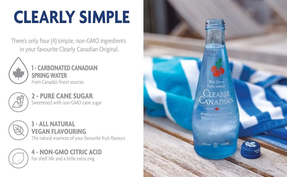 Clearly Canadian Wild Cherry Sparkling Spring Water Beverage, Natural & Carbonated, Flavored Seltzer Water, 1 Case (12 Bottles x 325mL) - clearly canadian wild cherry
