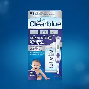 Clearblue Connected Ovulation Test System featuring Bluetooth connectivity and Advanced Ovulation Tests with digital results, 40 ovulation tests - product information 1