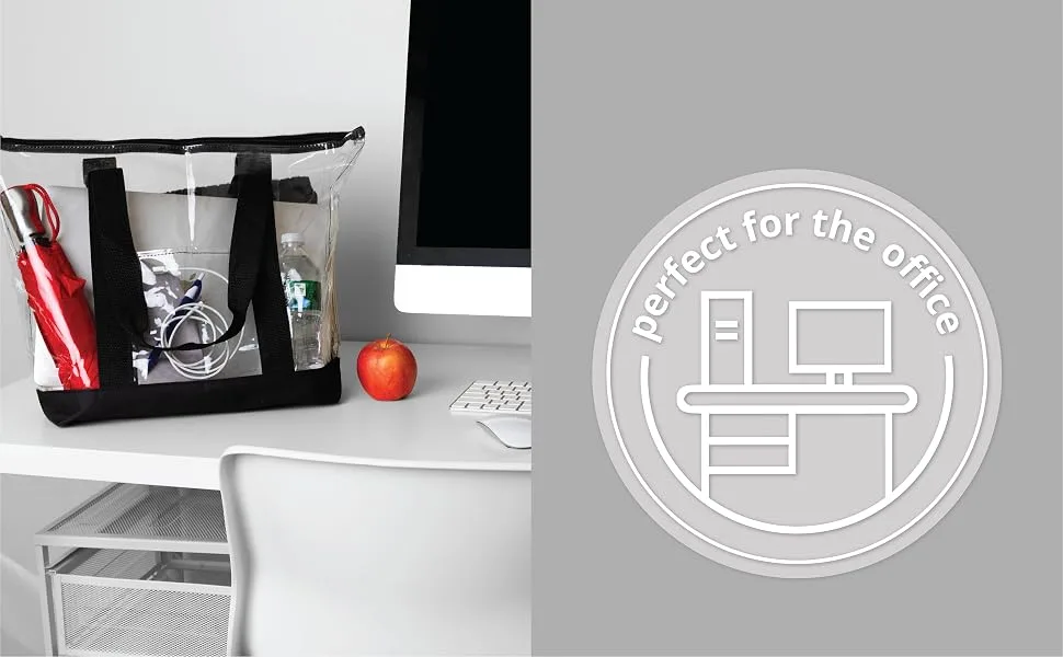 Clear Tote Bags for Work, Beach, Stadium, Security Approved With Zipper Closure Black Beach & Work - product information 3