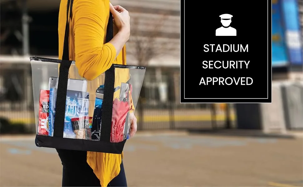 Clear Tote Bags for Work, Beach, Stadium, Security Approved With Zipper Closure Black Beach & Work - product information 5