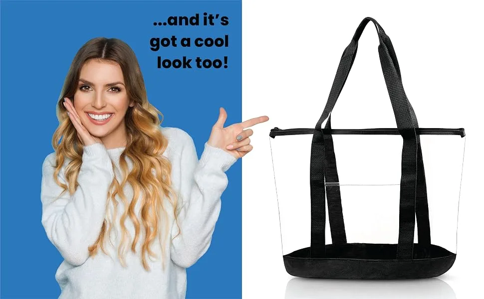 Clear Tote Bags for Work, Beach, Stadium, Security Approved With Zipper Closure Black Beach & Work - product information 6