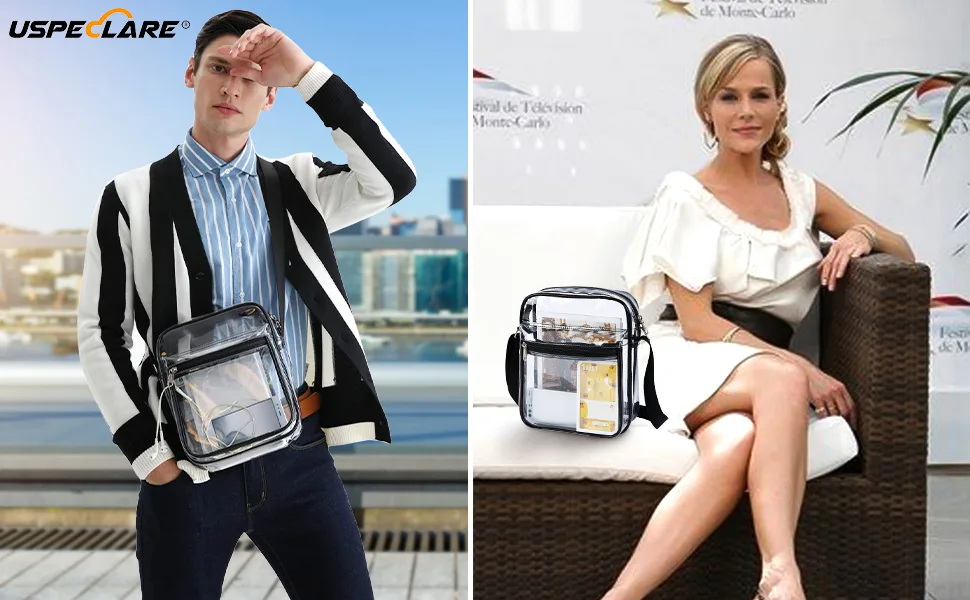 Clear Messenger Bag for Work & Business Travel for Men & Women,Stadium Approved ,Cross-Body Shoulder Bag Black - product information 2