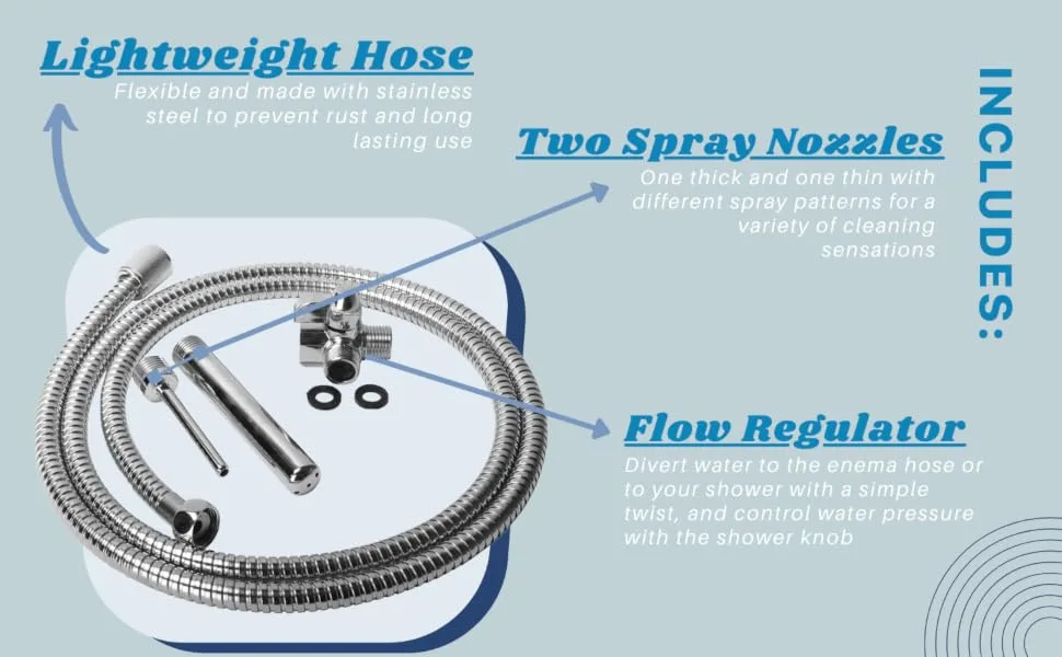 Cleanstream Shower Enema System 4 Piece Set - shower converter conversion kit enema set flow regulator spray nozzle stainless steel