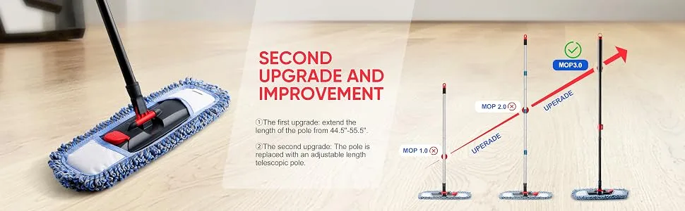 CLEANHOME Dust Mop for Floor Cleaning Microfiber Professional Dry & Wet Flat Mops for Tile Floors with a Extra Chenille Refill Mopping Pad for Hardwood,Tile,Marble Floor - product information 2