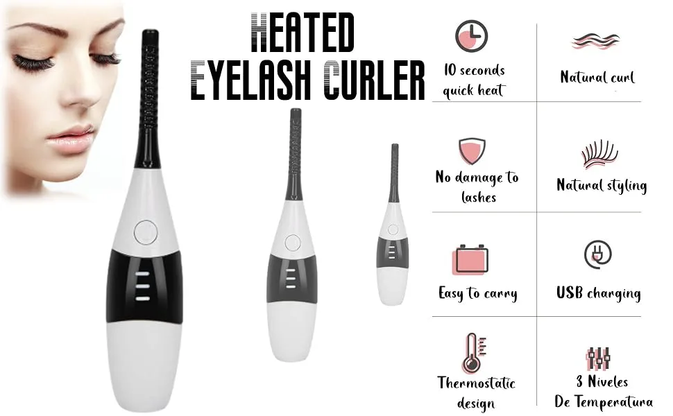 Heated Eyelash Curler 3 Gears Adjustable Temperature USB Charging Digital Display Quick Heating Travel Eyelash Curler for All Eyes - Heated Eyelash Curlers