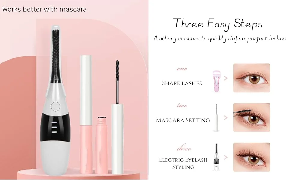 Heated Eyelash Curler 3 Gears Adjustable Temperature USB Charging Digital Display Quick Heating Travel Eyelash Curler for All Eyes - Long Lasting Heated Eyelash Curler for Women