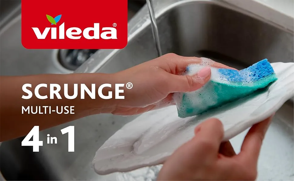 Vileda Scrunge Multi-Use Non-Scratch Scrub Sponge (Pack of 10) | Rinses Clean Stays Fresh | Durable & Long-Lasting | Dishwasher Safe 10-Pack Scrub Sponge - scrunge