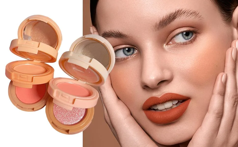 Powder Blush | 3-Color Blush Palette | Multi-Layer Waterproof Matte Long Lasting Blushes Mattes & Highlights Women Makeup Set Kit Frifer 2# Milk Peach - Blusher Palette, 3 Colors Face Blusher Palette, Multi-layer Facial Pressed Powder Cheek Matte