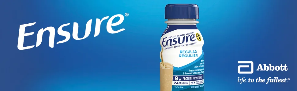 Ensure Regular Nutritional Supplement Shake Value Pack Nutrition To Stay Active And Energetic Vanilla 24 x 235-mL Bottles - Vanilla Ensure Regular shake on blue background