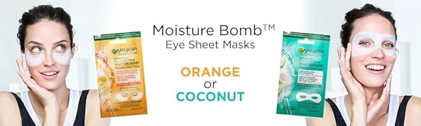 GARNIER Skinactive Moisture Bomb Energizing Eye Sheet Mask - with Coconut Water 6 Grams Reduces Eye Puffiness - eye masks