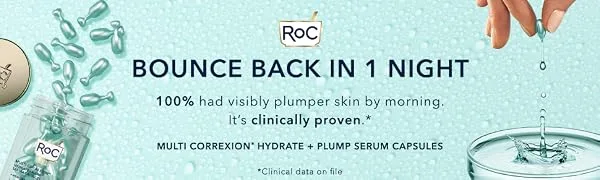 RoC Multi Correxion Hydrate + Plump Serum Capsules 3% Hyaluronic Acid Paraben Free 30 Individual Capsules Unscented 10.25ML - *Results based on a clinical study conducted in 2021 at Essex Testing