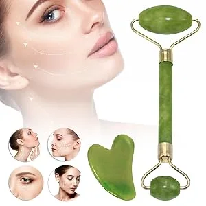 Jade Face Roller - Smooth Roller for Face Face Massager Facial Beauty Tools Face Roller Muscle Relaxing Natural Stone Facial Massager Skin Roller Set Frifer - Smooth Curved Design