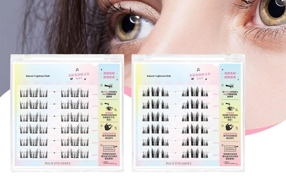 Frifer Glue Lashes Press On Lashes - Glueless Lashes Press and Go | DIY Eyelash Extensions Kit Long-Lasting Natural DIY Lash Extensions for 3D Natural Eye Makeup Nature - Self Adhesive Eyelash Clusters