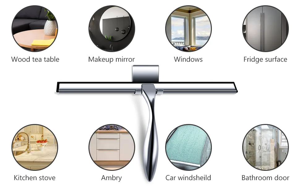 Shower Squeegee Stainless Steel Bath Squeegee 14 Inch Glass Squeegee Bathroom for Shower Doors Bathroom Windows Kitchen Mirror and Car Glass with Matching Hooks Holder - product information 3