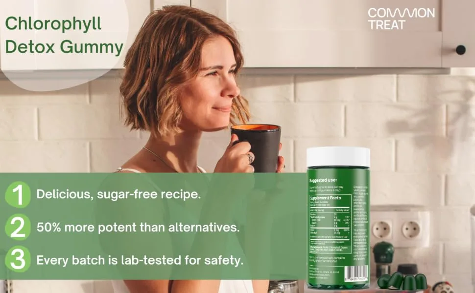 Chlorophyll Gummies  Energy Boost | Immune System Support | Internal Deodorant | With Ashwagandha | 0 Sugar, Vegan, 50% More Potent than (Pills, Liquid, Water Drops, Tablets, or Capsules) Apple Taste - Chlorophyll Detox Gummy