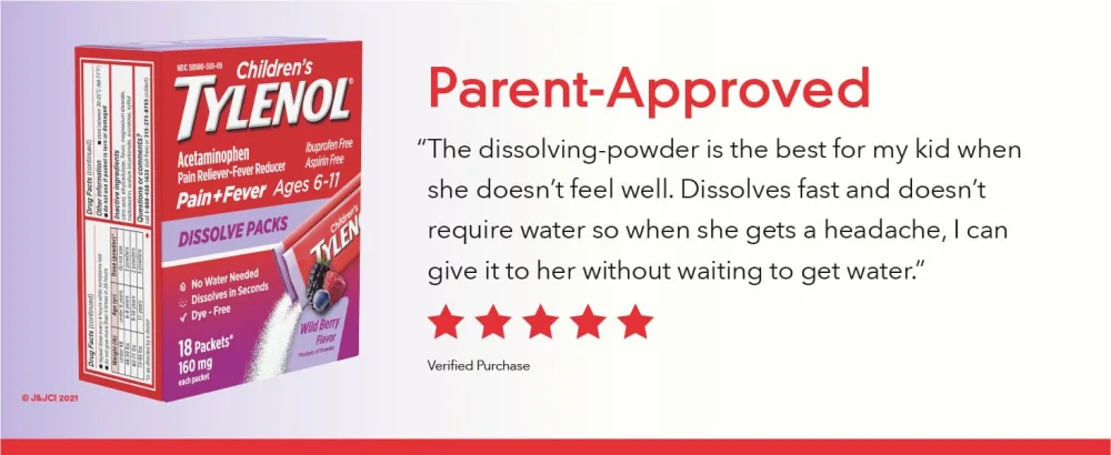 Children's Tylenol Dissolve Powder Packets with 160 mg Acetaminophen, Wild Berry, 18 ct - Children