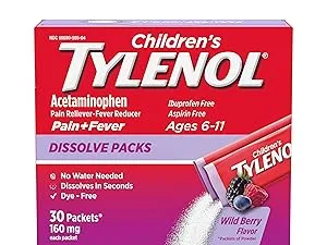 Children's Tylenol Dissolve Powder Packets with 160 mg Acetaminophen, Wild Berry, 18 ct - dissolve