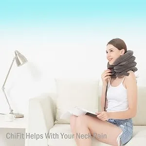 ChiFit Neck Traction - 4 Layer Cervical Neck Traction Device - Neck Massager & Collar - Neck & Shoulder Pain Relief - Cervical Collar for Travel/Home Improved Spine Alignment Grey - Daily