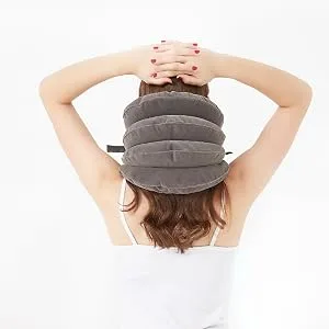 ChiFit Neck Traction - 4 Layer Cervical Neck Traction Device - Neck Massager & Collar - Neck & Shoulder Pain Relief - Cervical Collar for Travel/Home Improved Spine Alignment Grey - On The Back