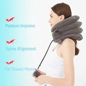 ChiFit Neck Traction - 4 Layer Cervical Neck Traction Device - Neck Massager & Collar - Neck & Shoulder Pain Relief - Cervical Collar for Travel/Home Improved Spine Alignment Grey - The Side