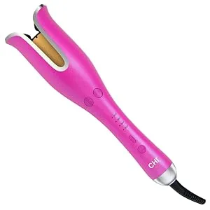 CHI Spin N Curl Compact Ceramic Rotating 1 Curling Iron, Ideal for Shoulder Length Hair Between 6-16", Include Cleaning Tool, Pink Breast Cancer Awareness Edition - chi, compact, spin, curl, hair, tool, appliance
