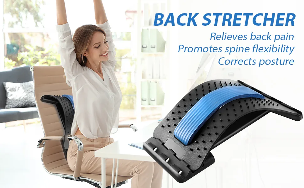CHFSD Back Stretcher for Pain Relief, Multi-Level Back Cracker Lower Back Pain Relief Device, Lumbar Support Spine Board with 3 Adjustable Settings for Bed, Chair & Car with Massager Blue - back cracker