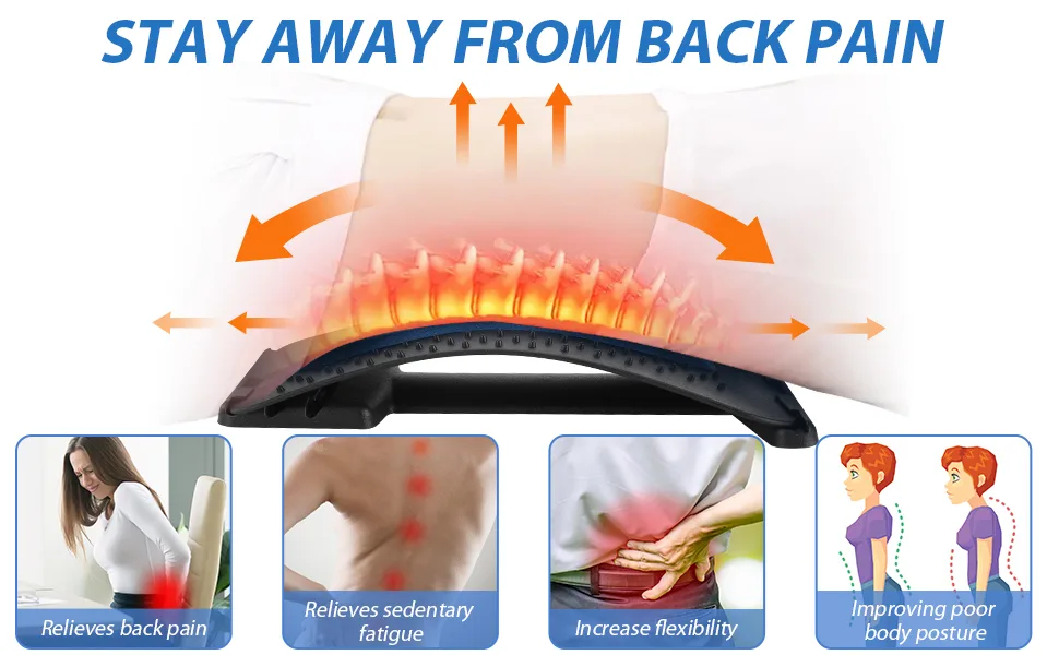 CHFSD Back Stretcher for Pain Relief, Multi-Level Back Cracker Lower Back Pain Relief Device, Lumbar Support Spine Board with 3 Adjustable Settings for Bed, Chair & Car with Massager Blue - lower back pain relief